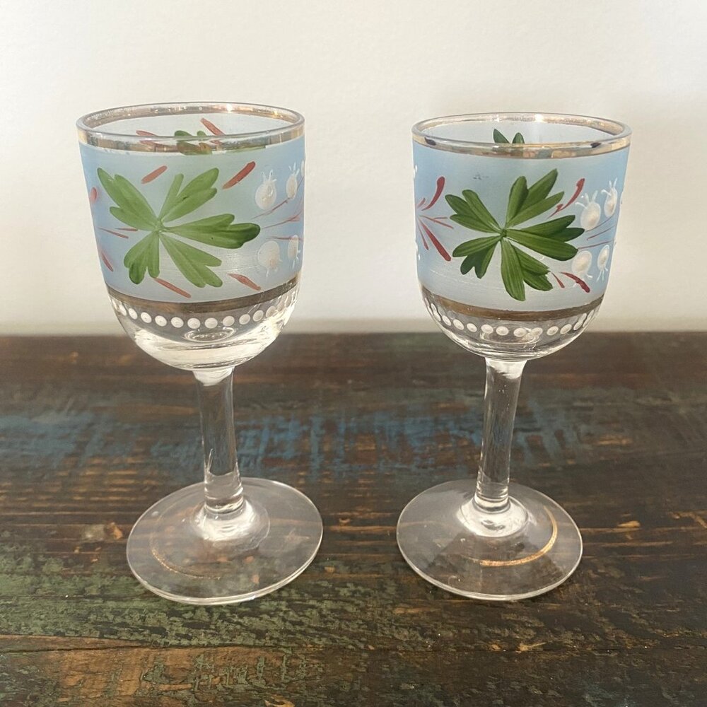 Set of 2 Vintage Bohemian Art Stemmed Cordial glasses